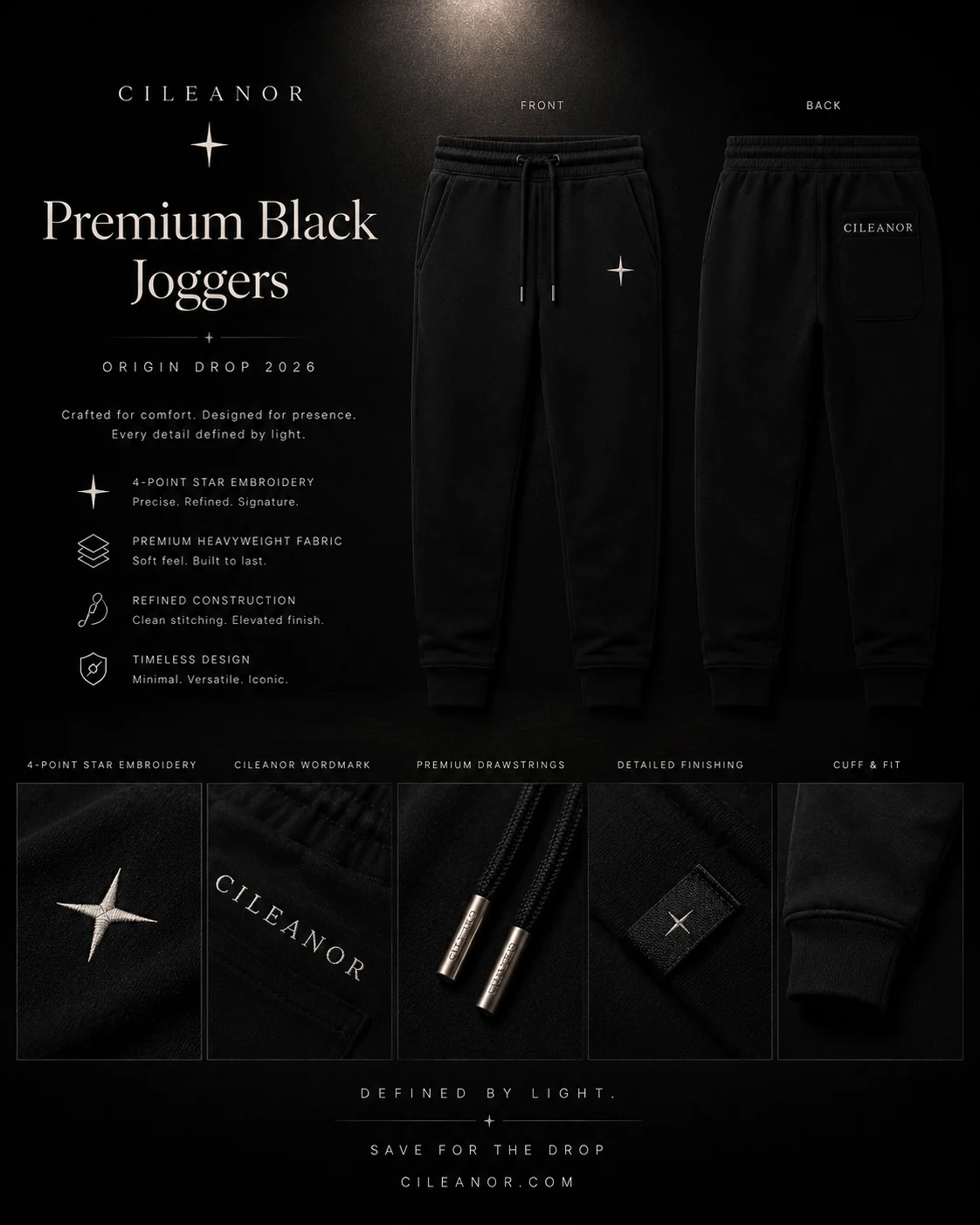 CILEANOR black joggers detail board